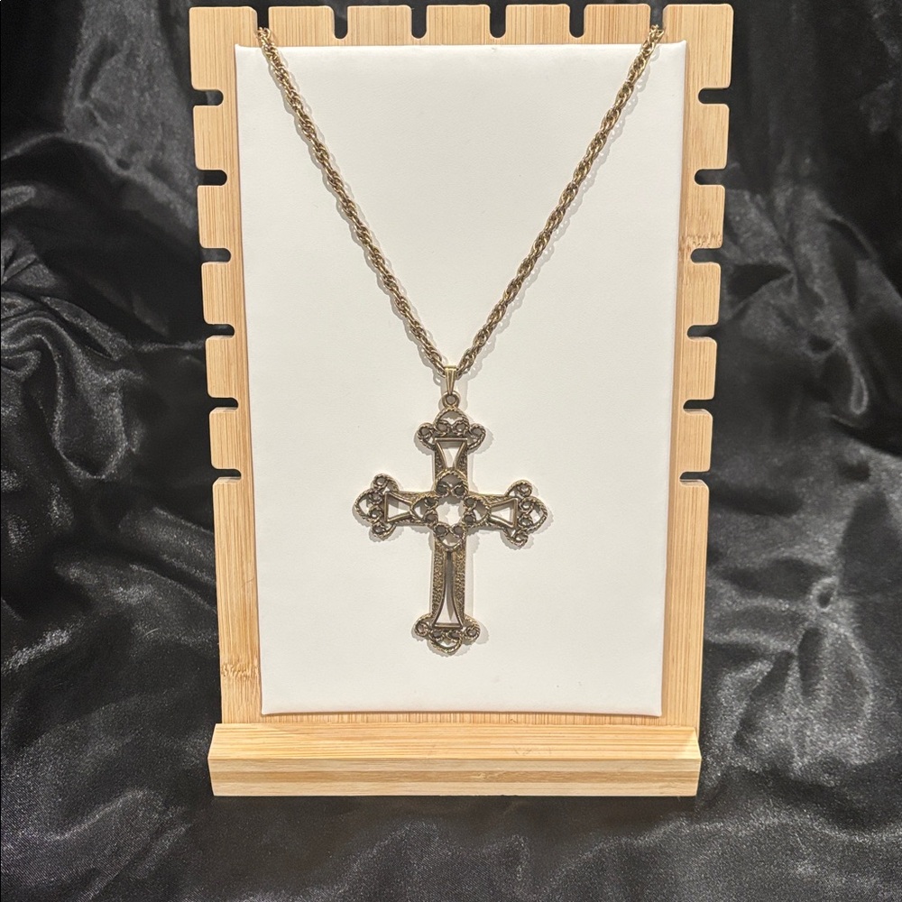 Sarah Coventry Limited Edition brass gold cross pendant necklace